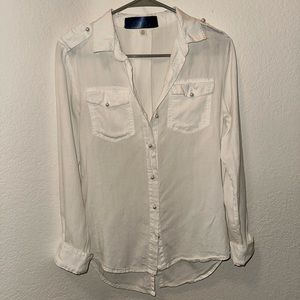 Francesca’s white pearl accented button down